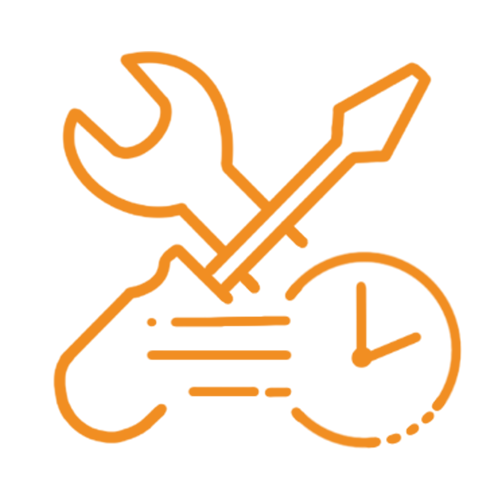 Icon of spanner and screwdriver with a clock symbol