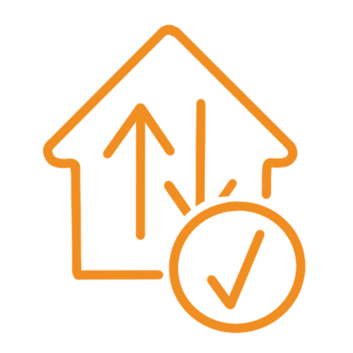 Icon of a house with up and down arrows and a tick symbol