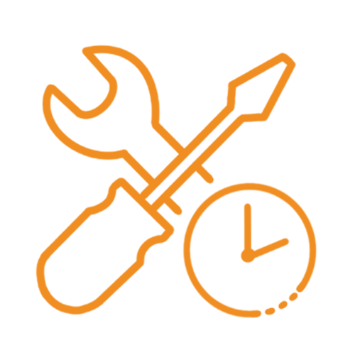 Icon of a spanner and screwdriver with a clock symbol