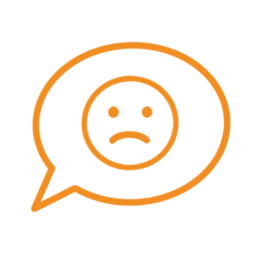 Icon of a speech bubble and a sad face