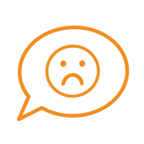 Icon of a speech bubble and a very sad face